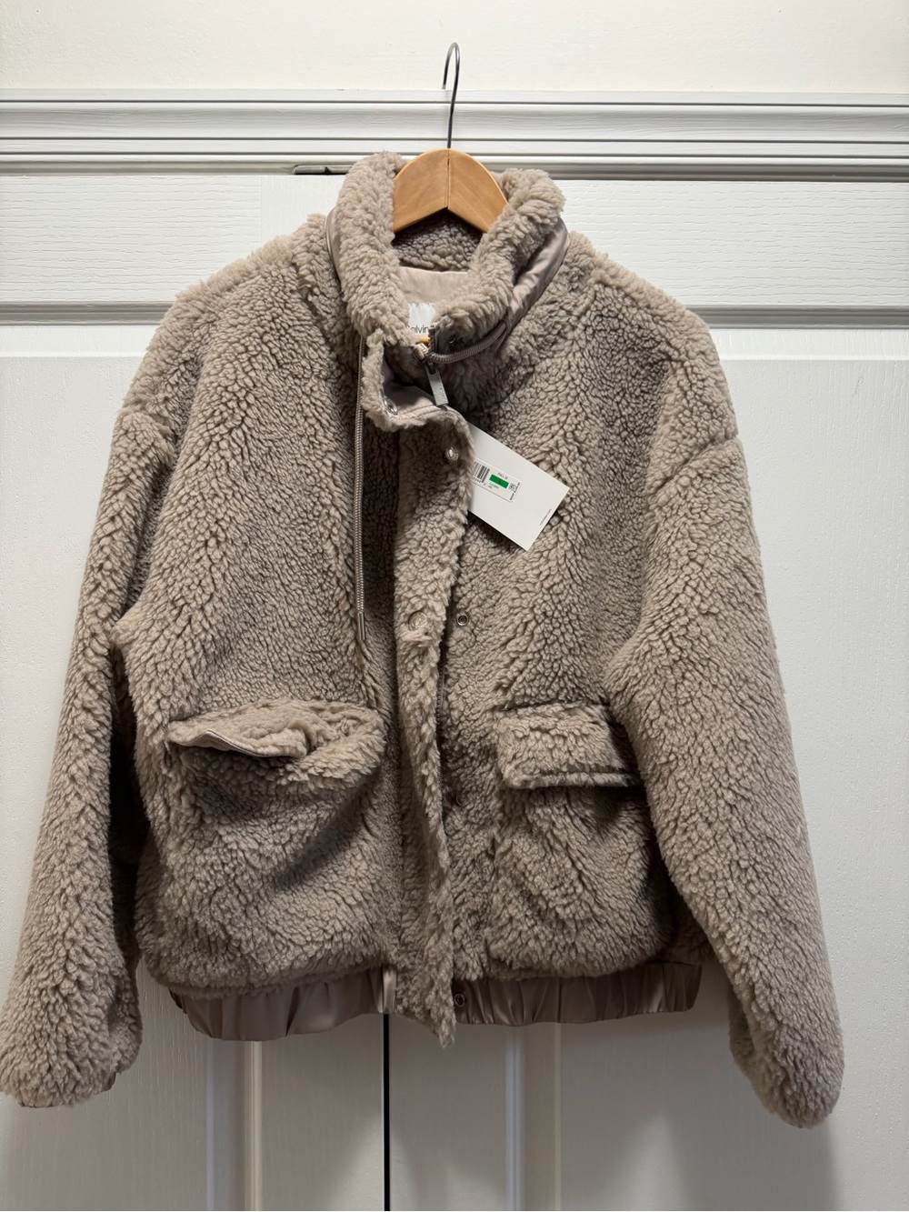 Calvin Klein Jeans Taupe Plush Sherpa Puffer Jacket 🧥 size L women’s new